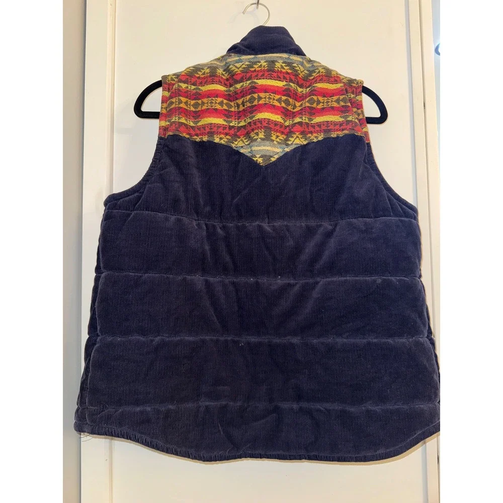 True Religion Mens Navy Corduroy Puffer Vest Southwestern Yoke Size M